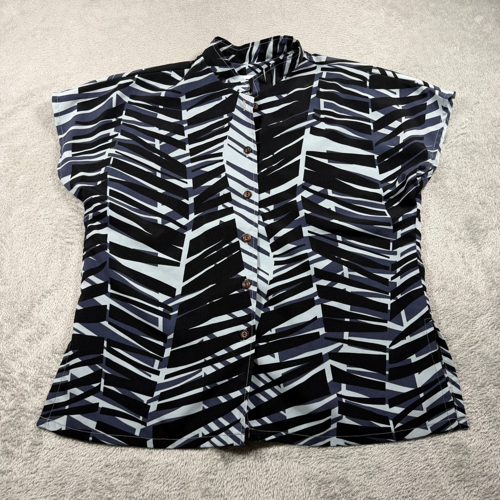 Manuheali'i Button Up Shirt Women Size Medium Blue Geometric‎ Abstract Aloha